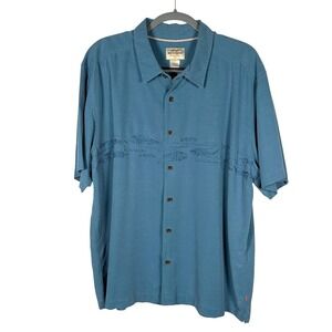 Quiksilver Waterman Shirt Mens XXL Embroidered Blue Water Fish Short Sleeve